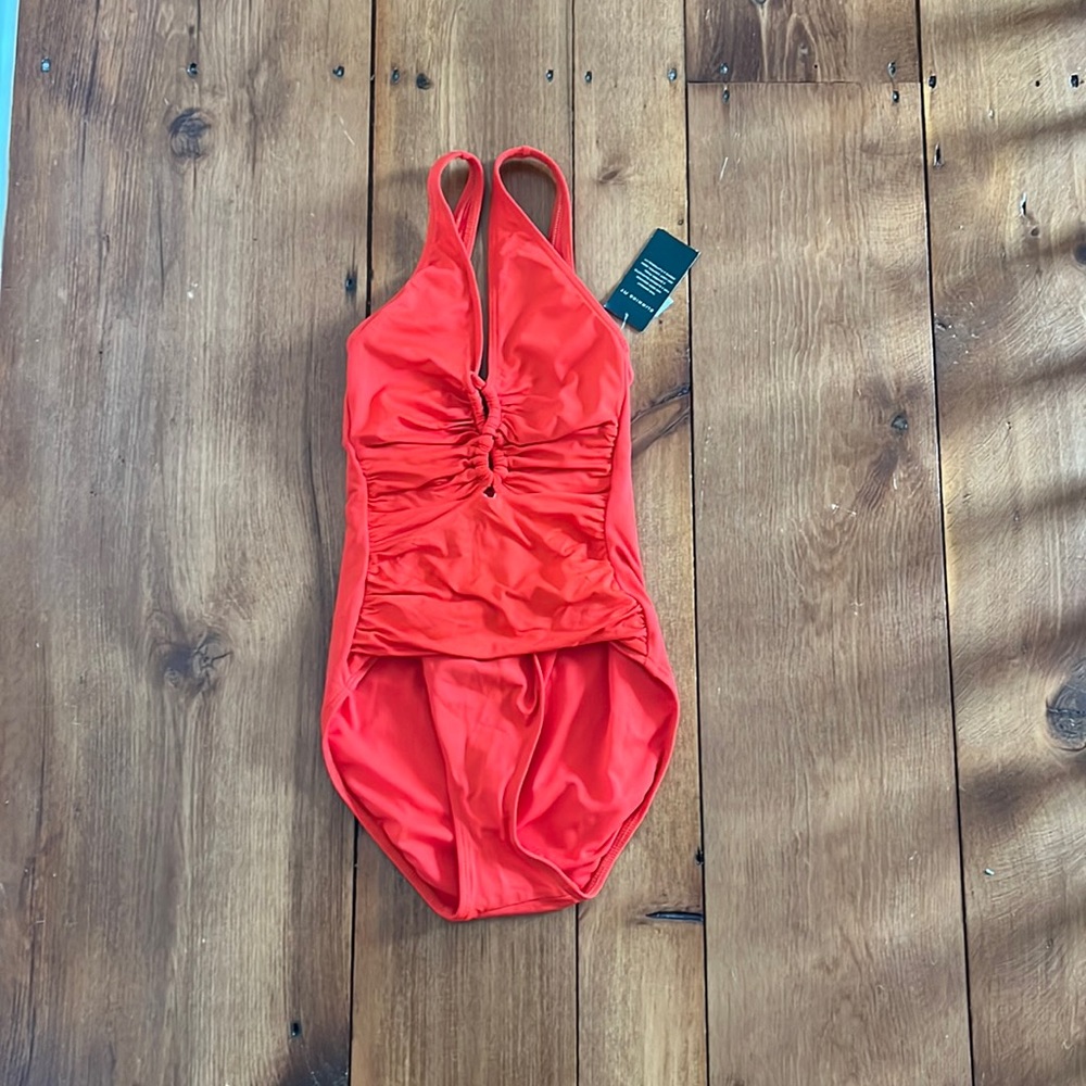 Ralph Lauren Red Cutout V-Neck Ruched Swimsuit 6
